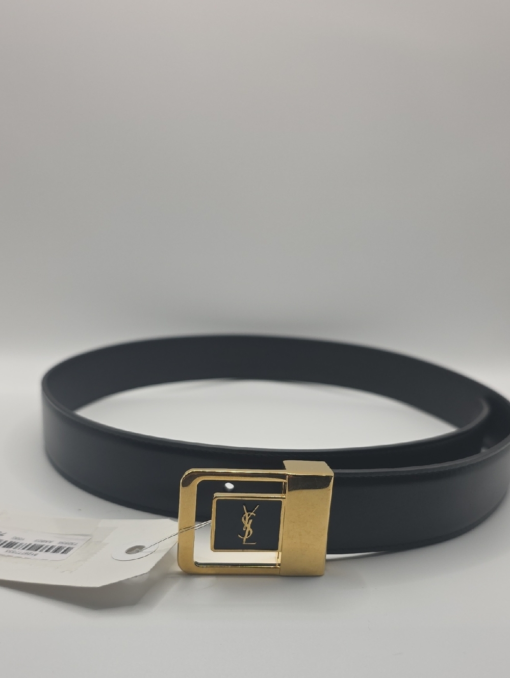 Yves Saint Laurent Black Leather Belt with Gold YSL Buckle